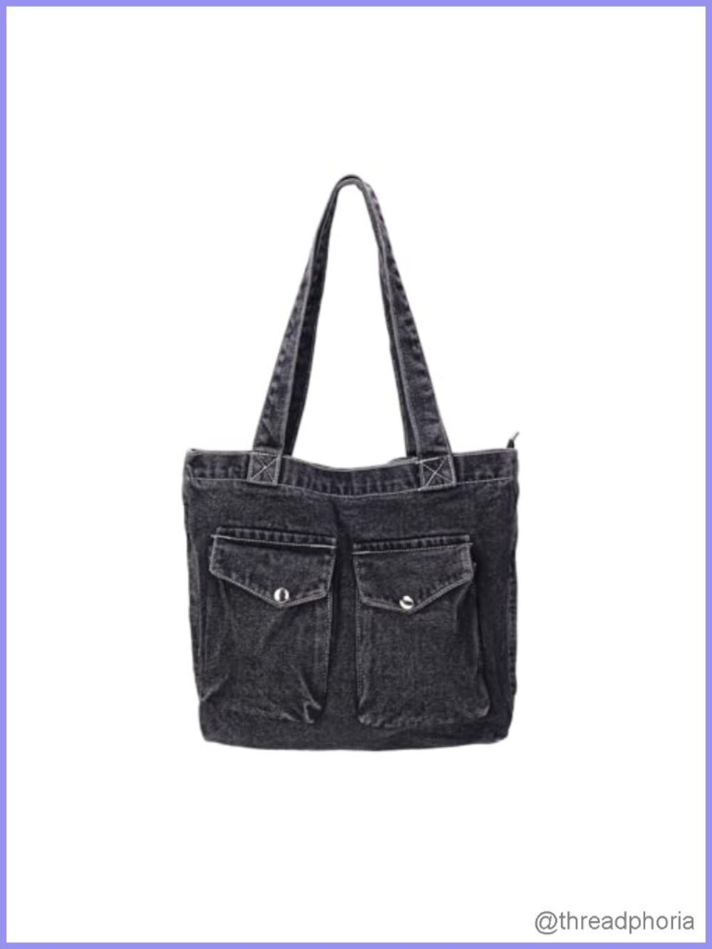 Denim Tote Bag Large Multi Pocket Shoulder Handbag for Work Travel